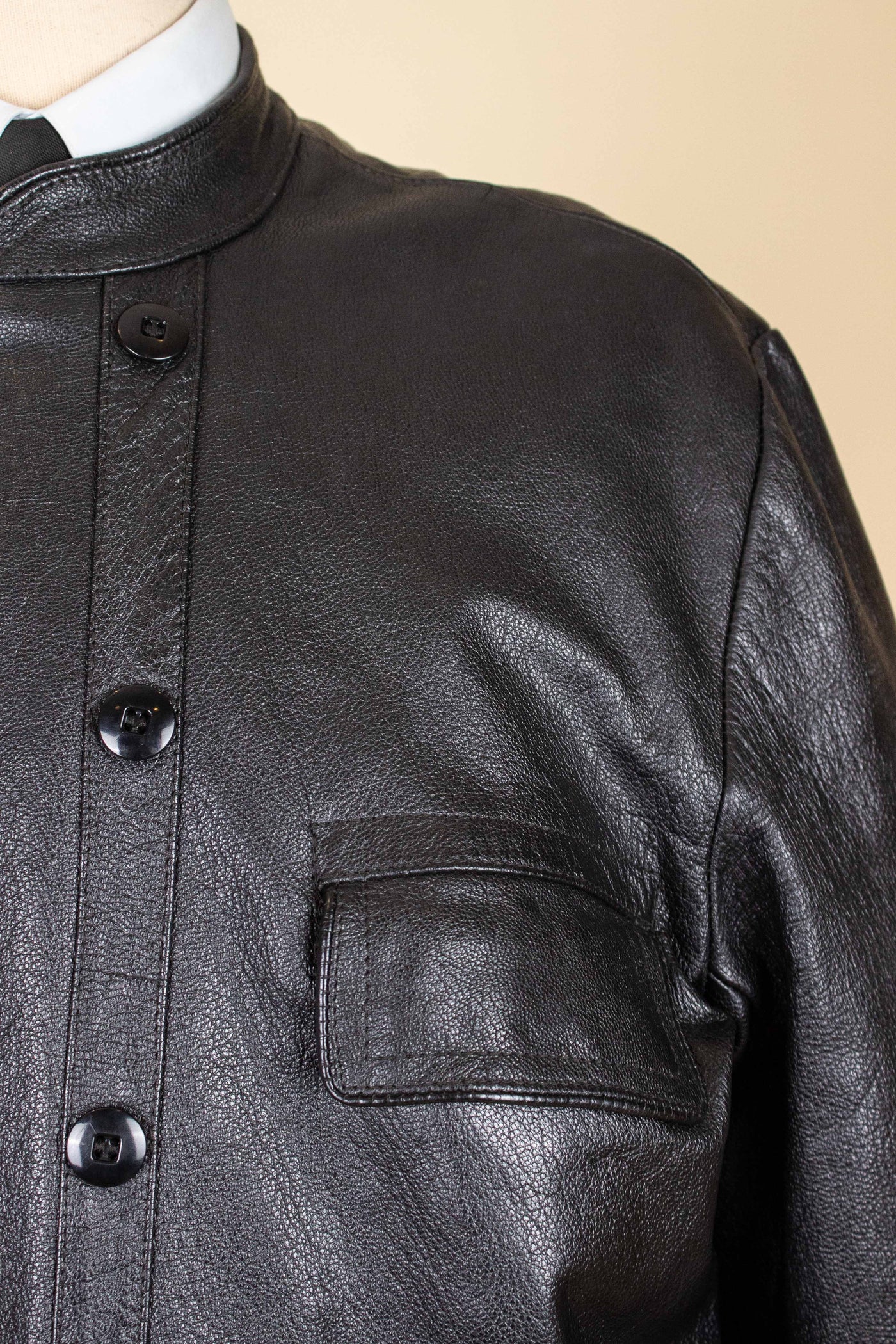 SWEDISH 1960S BLACK DOUBLE BREASTED GOATSKIN JACKET BY LEFA. SIZE CA EU 50