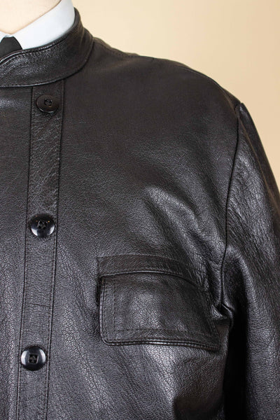 SWEDISH 1960S BLACK DOUBLE BREASTED GOATSKIN JACKET BY LEFA. SIZE CA EU 50
