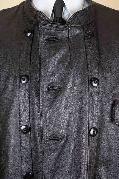 SWEDISH 1960S BLACK DOUBLE BREASTED GOATSKIN JACKET BY LEFA. SIZE CA EU 50