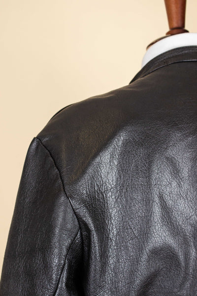 SWEDISH 1960S BLACK DOUBLE BREASTED GOATSKIN JACKET BY LEFA. SIZE CA EU 50