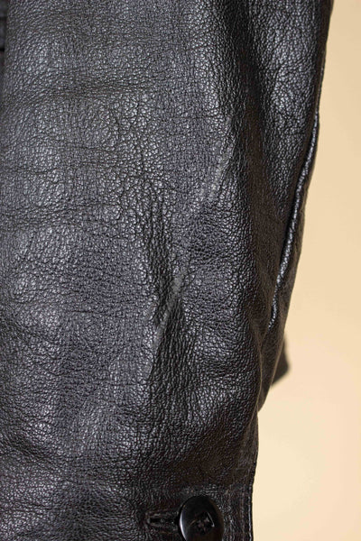 SWEDISH 1960S BLACK DOUBLE BREASTED GOATSKIN JACKET BY LEFA. SIZE CA EU 50