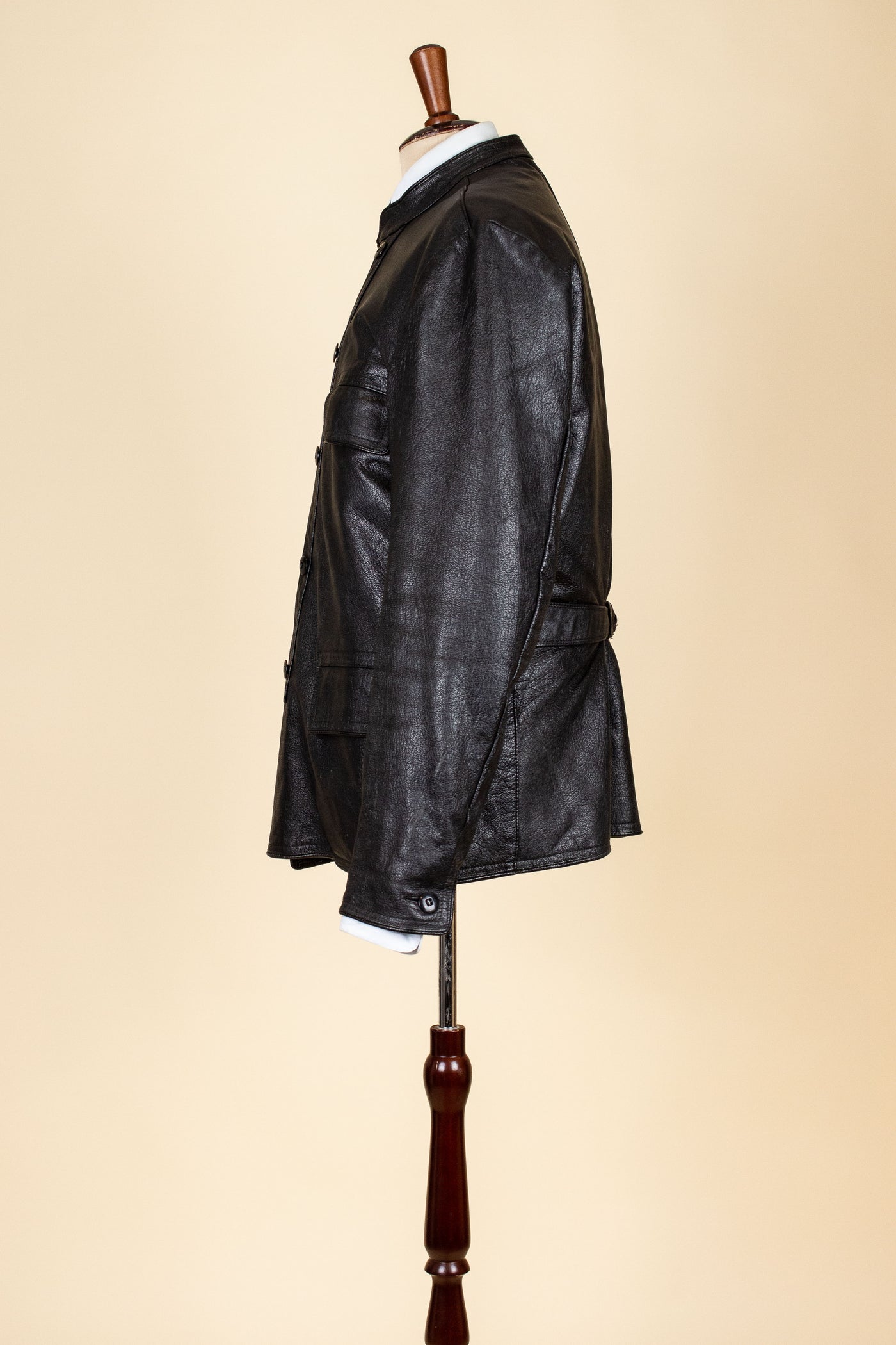 SWEDISH 1960S BLACK DOUBLE BREASTED GOATSKIN JACKET BY LEFA. SIZE CA EU 50