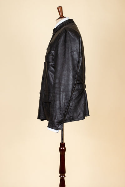 SWEDISH 1960S BLACK DOUBLE BREASTED GOATSKIN JACKET BY LEFA. SIZE CA EU 50