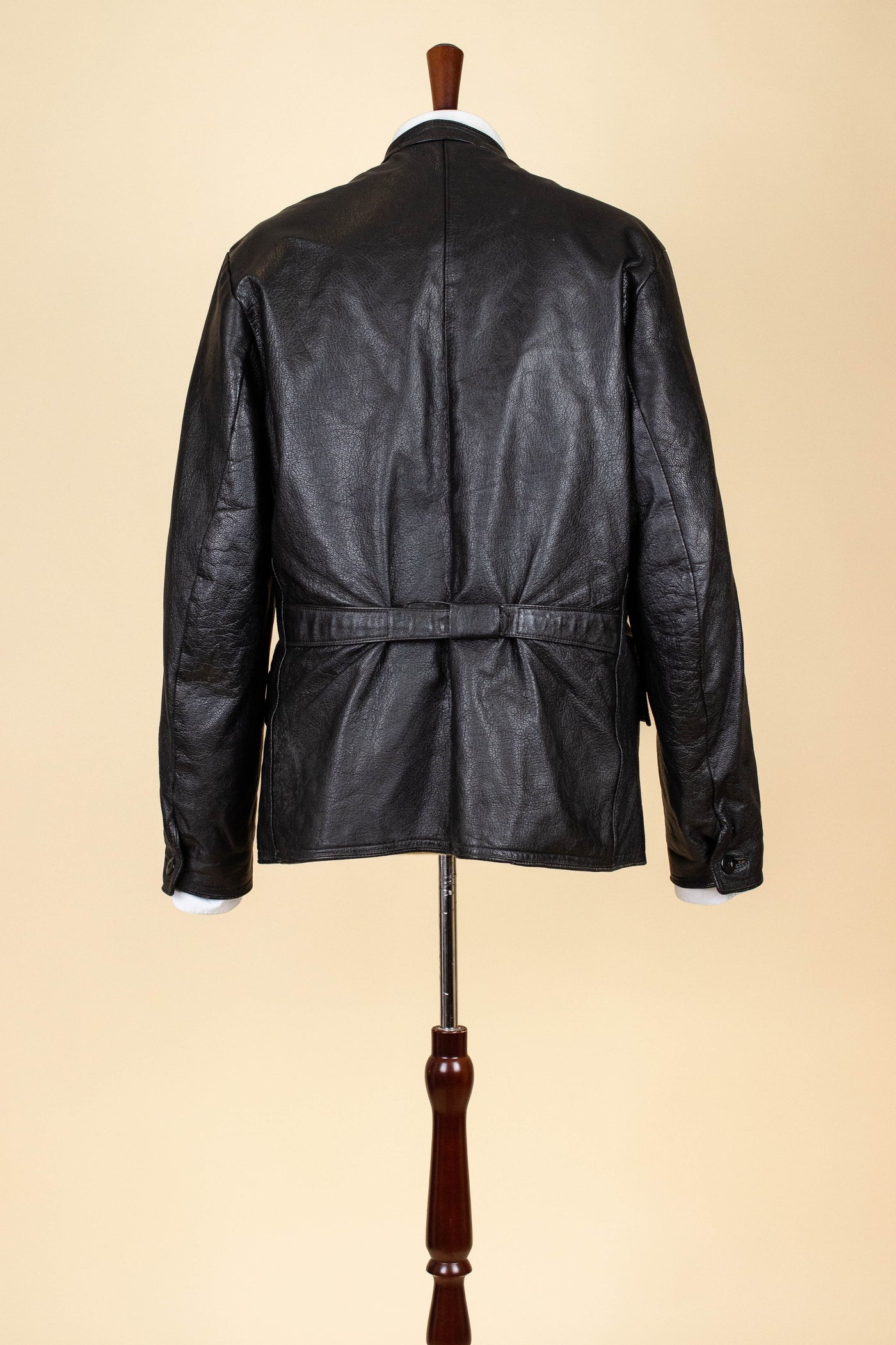 SWEDISH 1960S BLACK DOUBLE BREASTED GOATSKIN JACKET BY LEFA. SIZE CA EU 50