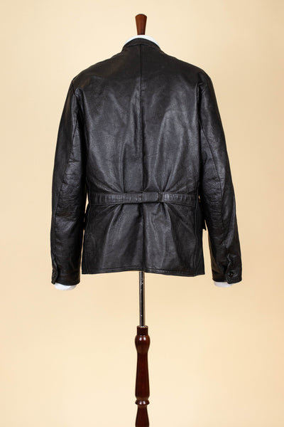 SWEDISH 1960S BLACK DOUBLE BREASTED GOATSKIN JACKET BY LEFA. SIZE CA EU 50