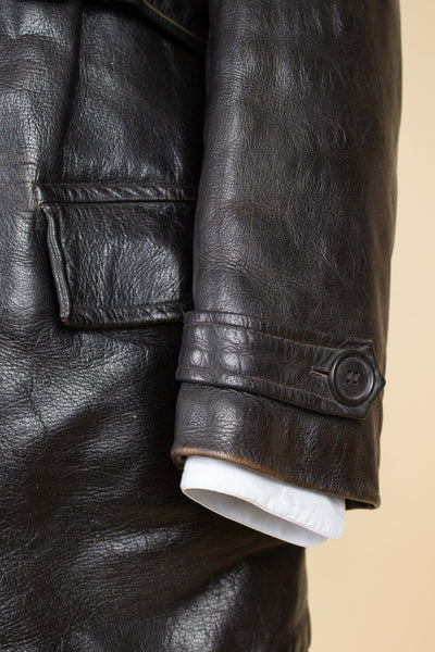 SWEDISH 1950S/1960S BLACK GOATSKIN JACKET WITH WHITE SHEARLING LINING. SIZE CA EU 50