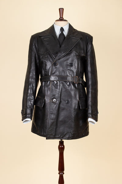 SWEDISH 1950S/1960S BLACK GOATSKIN JACKET WITH WHITE SHEARLING LINING. SIZE CA EU 50