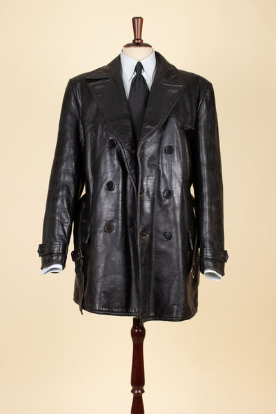 SWEDISH 1950S/1960S BLACK GOATSKIN JACKET WITH WHITE SHEARLING LINING. SIZE CA EU 50