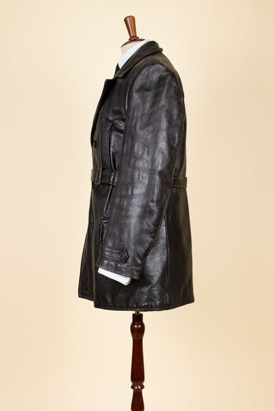 SWEDISH 1950S/1960S BLACK GOATSKIN JACKET WITH WHITE SHEARLING LINING. SIZE CA EU 50