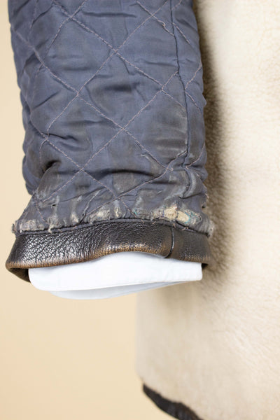 SWEDISH 1950S/1960S BLACK GOATSKIN JACKET WITH WHITE SHEARLING LINING. SIZE CA EU 50