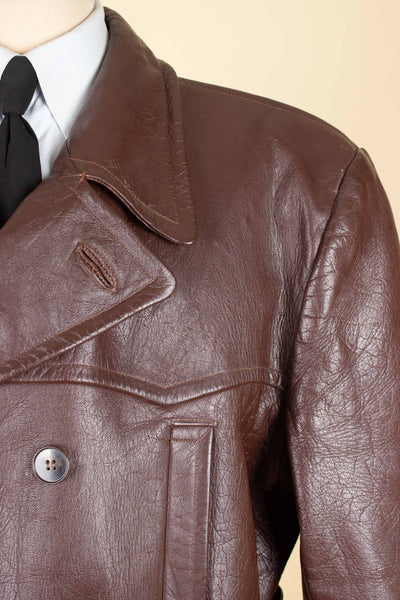 SWEDISH 1940S BROWN DOUBLE BREASTED BELTED GOATSKIN JACKET. SIZE CA EU 56