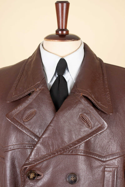 SWEDISH 1940S BROWN DOUBLE BREASTED BELTED GOATSKIN JACKET. SIZE CA EU 56