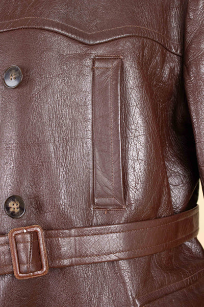 SWEDISH 1940S BROWN DOUBLE BREASTED BELTED GOATSKIN JACKET. SIZE CA EU 56