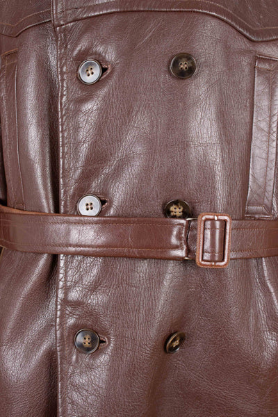 SWEDISH 1940S BROWN DOUBLE BREASTED BELTED GOATSKIN JACKET. SIZE CA EU 56