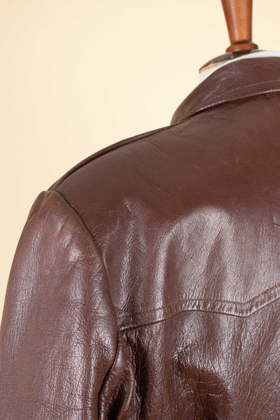 SWEDISH 1940S BROWN DOUBLE BREASTED BELTED GOATSKIN JACKET. SIZE CA EU 56