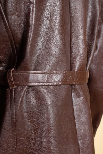 SWEDISH 1940S BROWN DOUBLE BREASTED BELTED GOATSKIN JACKET. SIZE CA EU 56