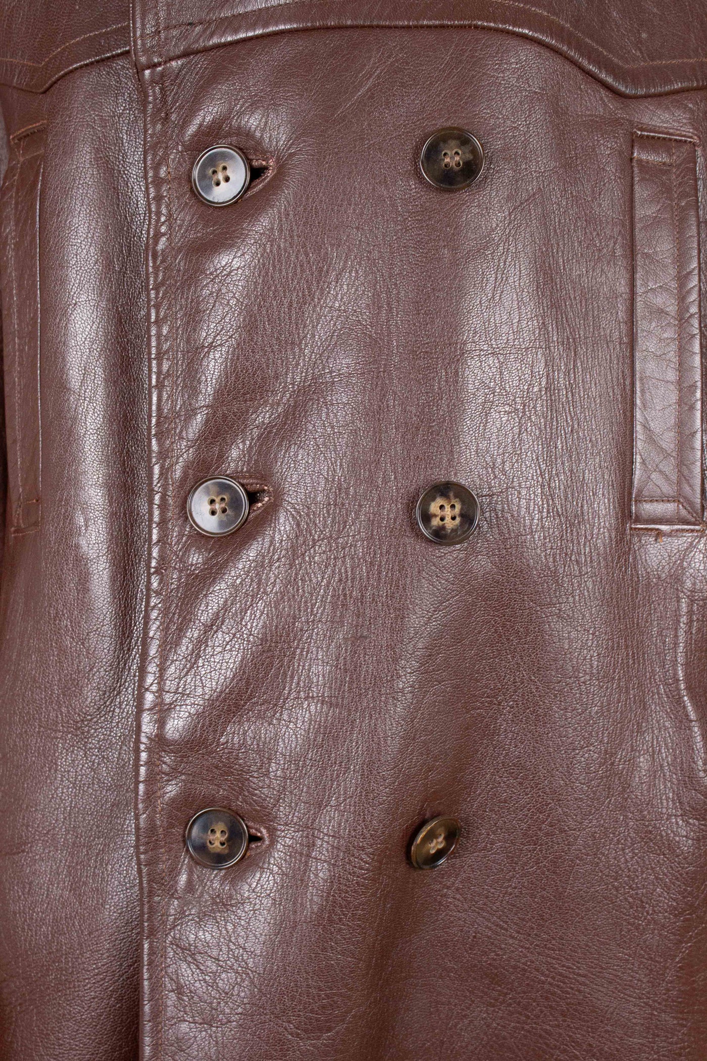SWEDISH 1940S BROWN DOUBLE BREASTED BELTED GOATSKIN JACKET. SIZE CA EU 56