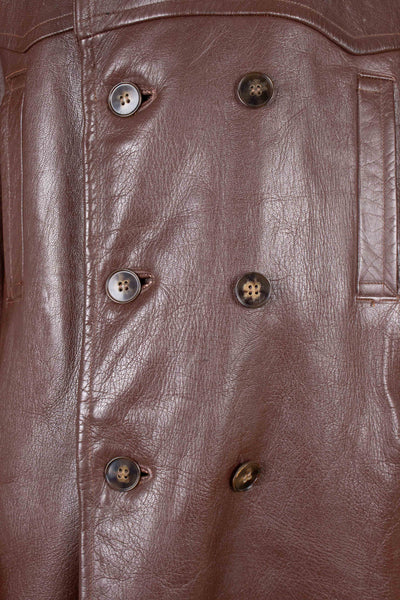 SWEDISH 1940S BROWN DOUBLE BREASTED BELTED GOATSKIN JACKET. SIZE CA EU 56