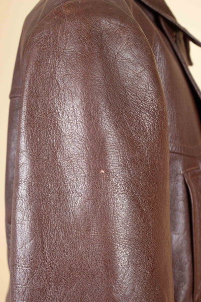 SWEDISH 1940S BROWN DOUBLE BREASTED BELTED GOATSKIN JACKET. SIZE CA EU 56