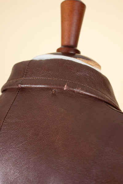 SWEDISH 1940S BROWN DOUBLE BREASTED BELTED GOATSKIN JACKET. SIZE CA EU 56