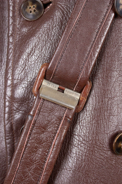 SWEDISH 1940S BROWN DOUBLE BREASTED BELTED GOATSKIN JACKET. SIZE CA EU 56