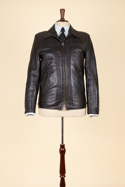 SWEDISH 1950S DARK BROWN GOATSKIN JACKET. SIZE CA EU 46