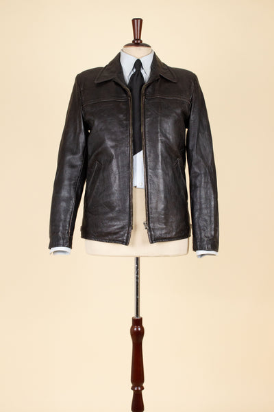 SWEDISH 1950S DARK BROWN GOATSKIN JACKET. SIZE CA EU 46