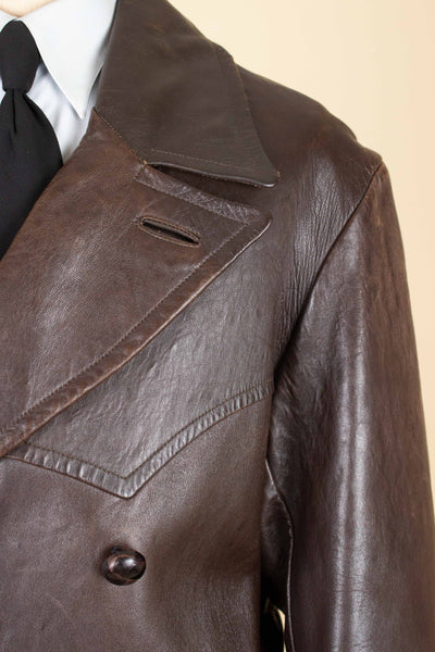 SWEDISH 1930S BROWN DOUBLE BREASTED NAPPA GOATSKIN JACKET. SIZE CA EU 48