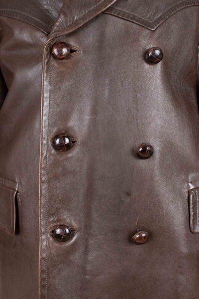 SWEDISH 1930S BROWN DOUBLE BREASTED NAPPA GOATSKIN JACKET. SIZE CA EU 48