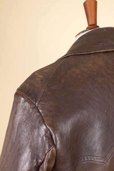 SWEDISH 1930S BROWN DOUBLE BREASTED NAPPA GOATSKIN JACKET. SIZE CA EU 48