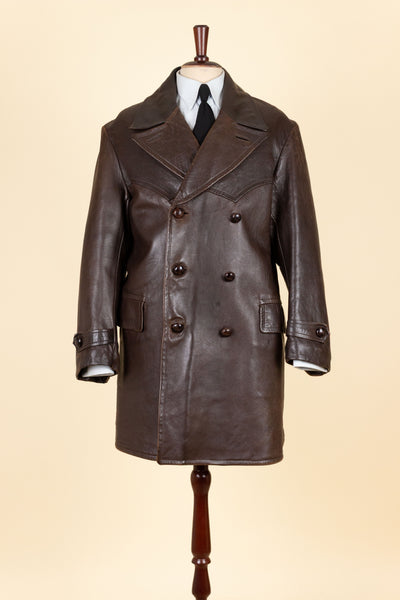 SWEDISH 1930S BROWN DOUBLE BREASTED NAPPA GOATSKIN JACKET. SIZE CA EU 48