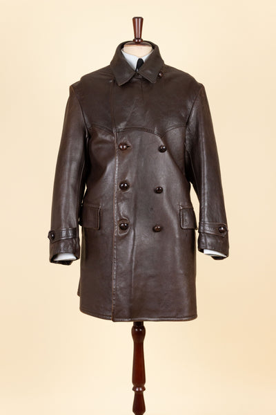 SWEDISH 1930S BROWN DOUBLE BREASTED NAPPA GOATSKIN JACKET. SIZE CA EU 48