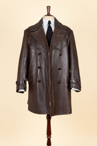 SWEDISH 1930S BROWN DOUBLE BREASTED NAPPA GOATSKIN JACKET. SIZE CA EU 48