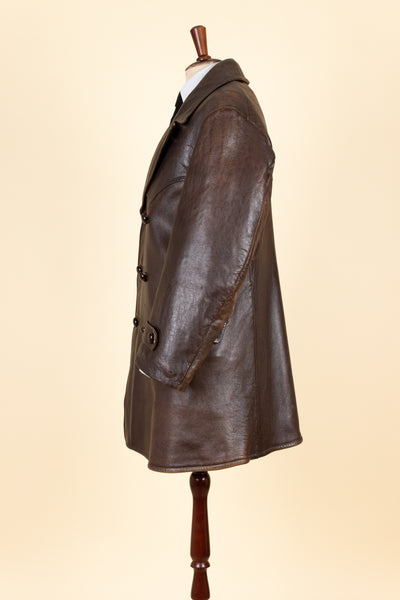 SWEDISH 1930S BROWN DOUBLE BREASTED NAPPA GOATSKIN JACKET. SIZE CA EU 48