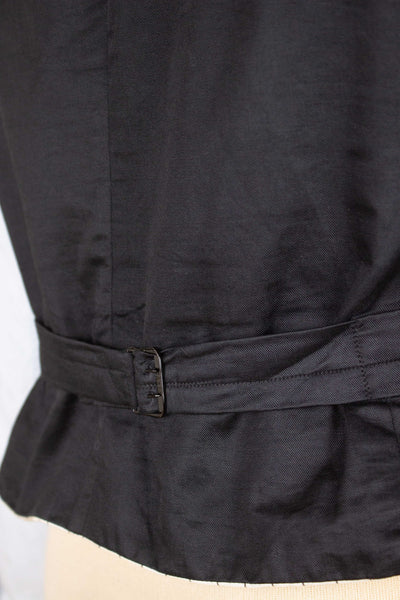 SWEDISH 1900S/1910S BLACK WAISTCOAT WITH COVERED BUTTONS. SIZE EU 50-52