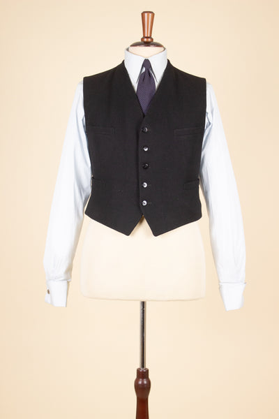 SWEDISH 1910S/1920S BLACK SINGLE BREASTED WAISTCOAT. SIZE CA EU 48-50