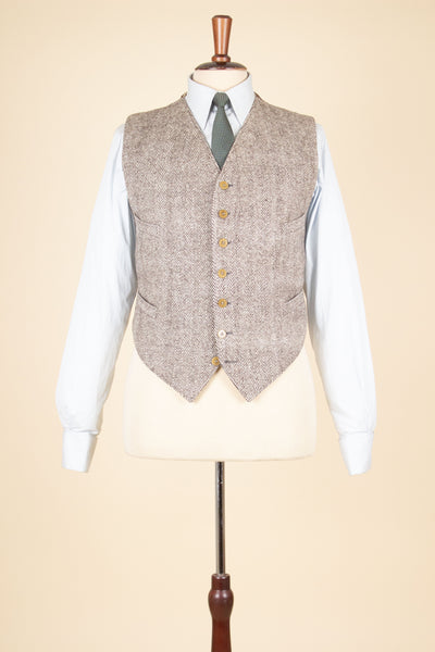 SWEDISH 1934 BESPOKE BROWN HERRINGBONE TWEED WAISTCOAT BY AB MOSSBERG. SIZE CA EU 46-48