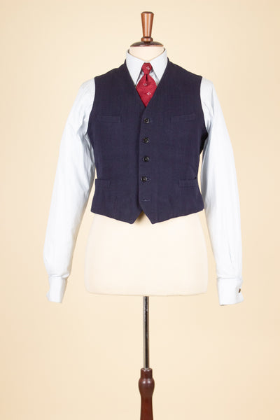 SWEDISH 1930S DARK BLUE SINGLE BREASTED WAISTCOAT. SIZE CA EU 48-50