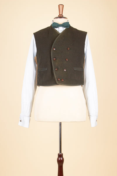 SWEDISH 1880S/1890S MOSS GREEN DOUBLE BREASTED WAISTCOAT. SIZE CA EU 52