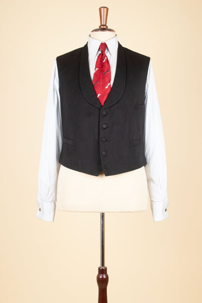 SWEDISH 1890S BLACK SHAWL LAPEL SINGLE BREASTED WAISTCOAT. SIZE CA EU 52