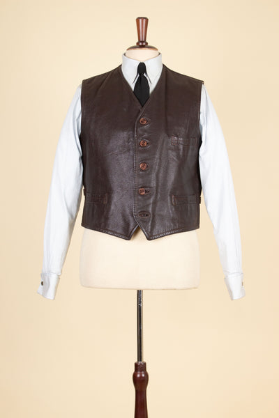 SWEDISH 1950S DARK BROWN GOATSKIN WAISTCOAT BY OSKARS SKINNINDUSTRI. SIZE CA EU 54