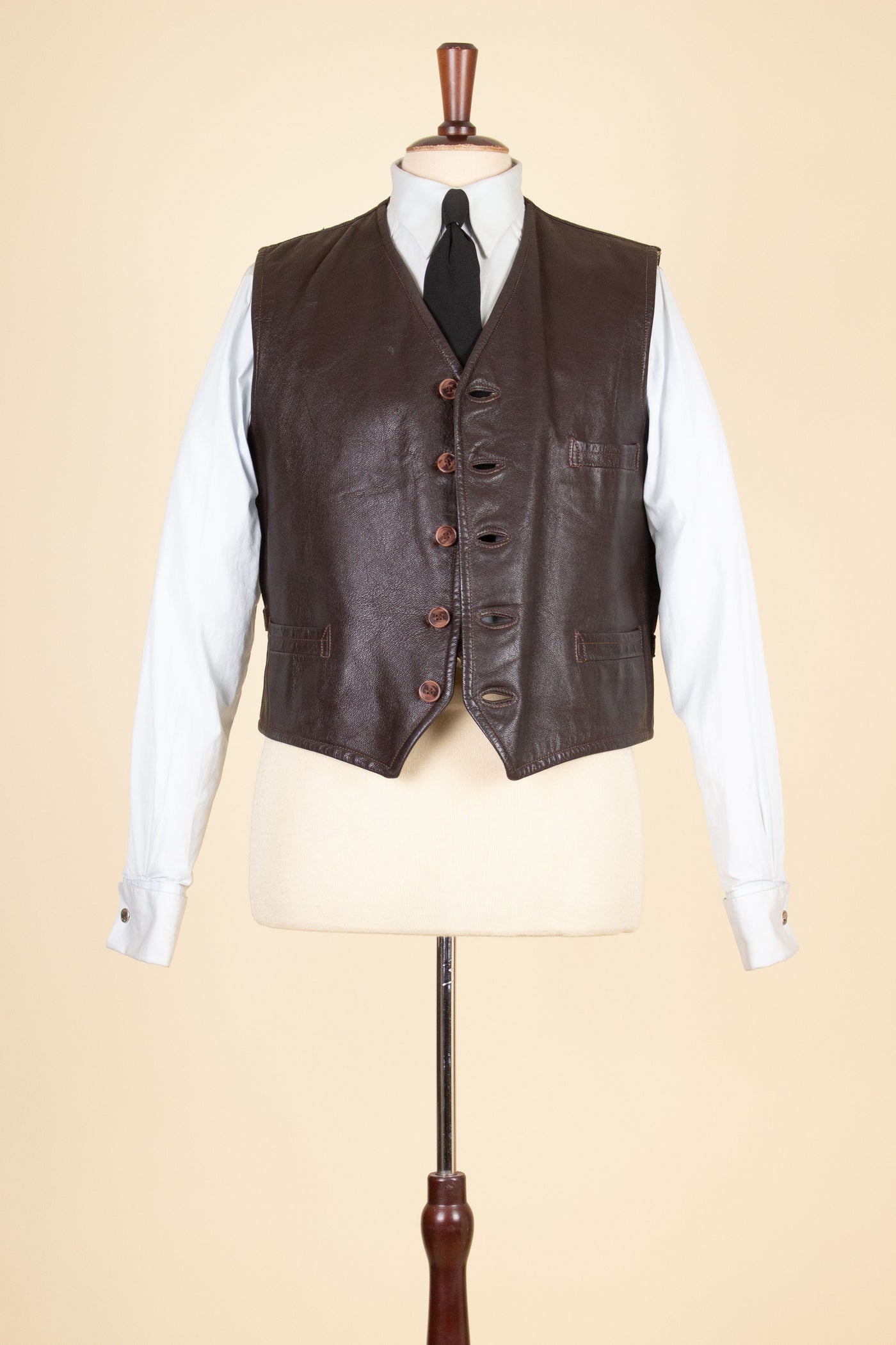 SWEDISH 1950S DARK BROWN GOATSKIN WAISTCOAT BY OSKARS SKINNINDUSTRI. SIZE CA EU 54