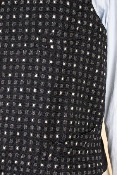 SWEDISH 1890S/1900S BLACK AND WHITE PATTERNED SINGLE BREASTED WAISTCOAT. SIZE CA EU 52