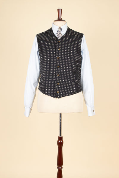 SWEDISH 1890S/1900S BLACK AND WHITE PATTERNED SINGLE BREASTED WAISTCOAT. SIZE CA EU 52