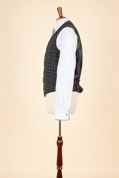 SWEDISH 1890S/1900S BLACK AND WHITE PATTERNED SINGLE BREASTED WAISTCOAT. SIZE CA EU 52