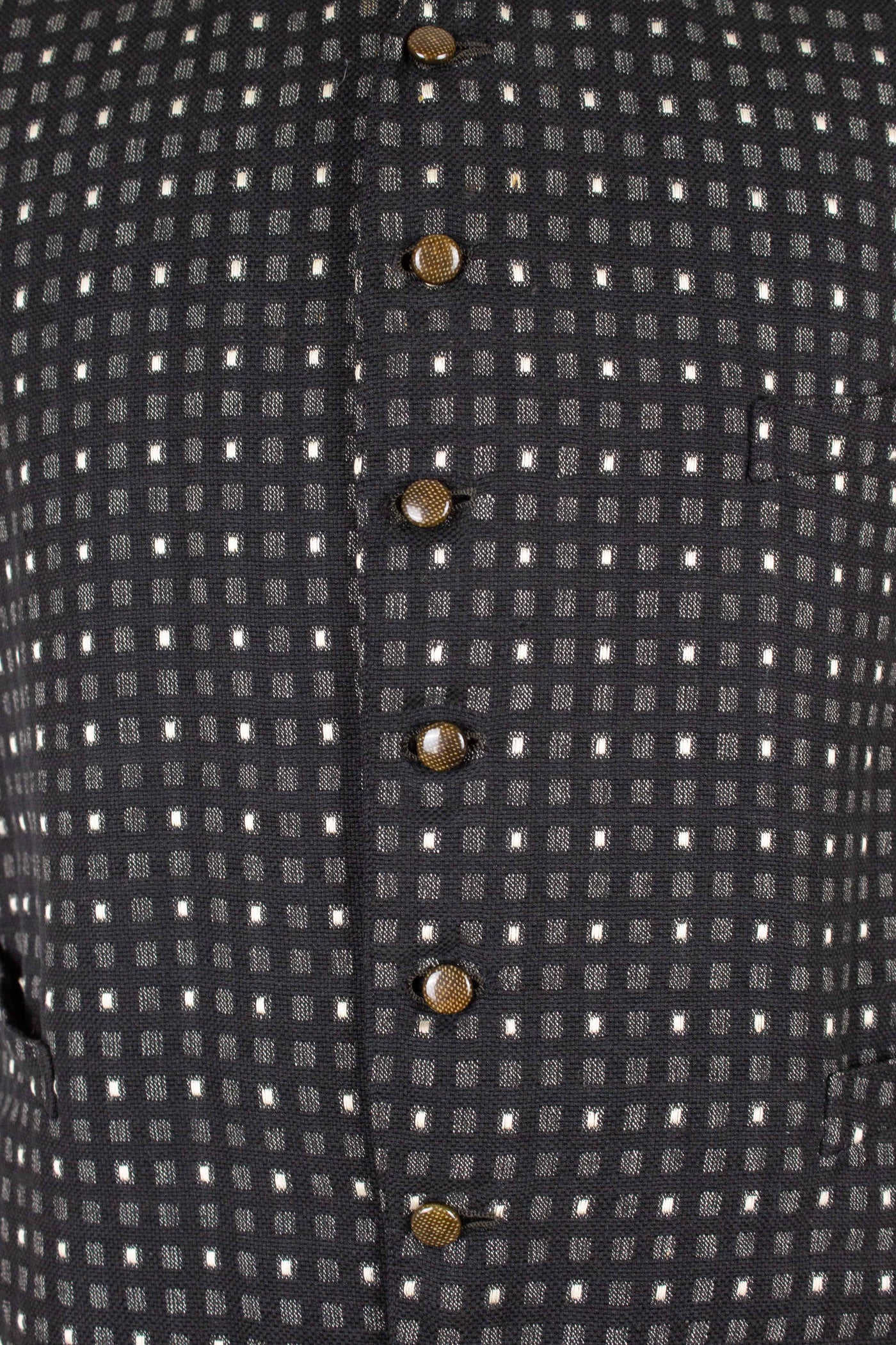 SWEDISH 1890S/1900S BLACK AND WHITE PATTERNED SINGLE BREASTED WAISTCOAT. SIZE CA EU 52