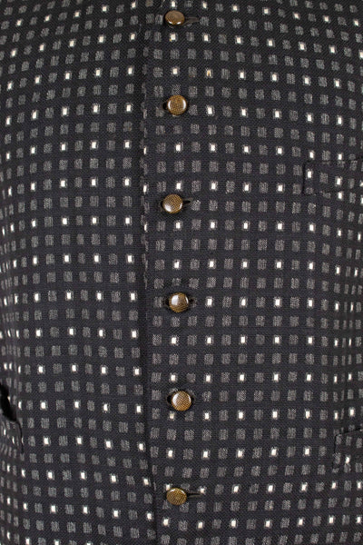 SWEDISH 1890S/1900S BLACK AND WHITE PATTERNED SINGLE BREASTED WAISTCOAT. SIZE CA EU 52