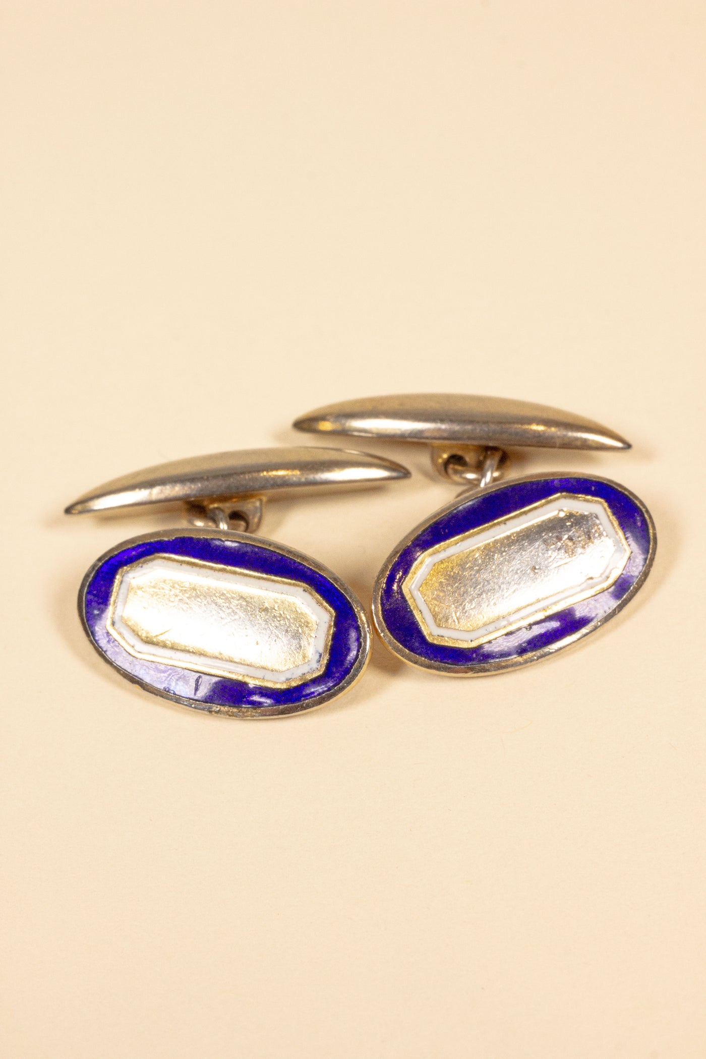 SWEDISH 1920S/1930S OVAL CUFFLINKS WITH BLUE AND WHITE FACE