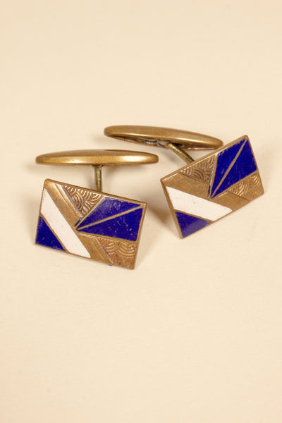 1920/1930'S BRASS CUFFLINKS WITH ENAMEL INLAY