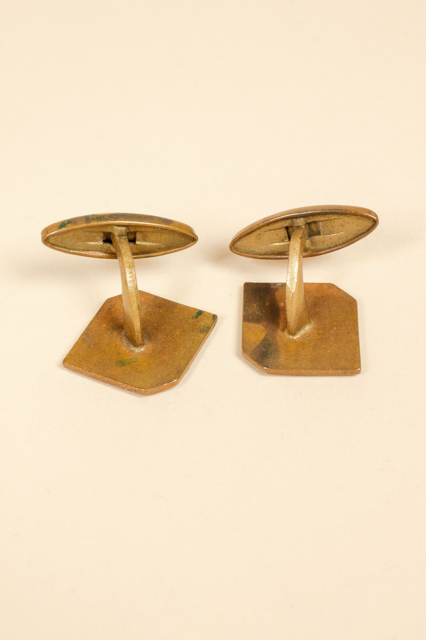 1920/1930'S BRASS CUFFLINKS WITH PURPLE ENAMEL INLAY